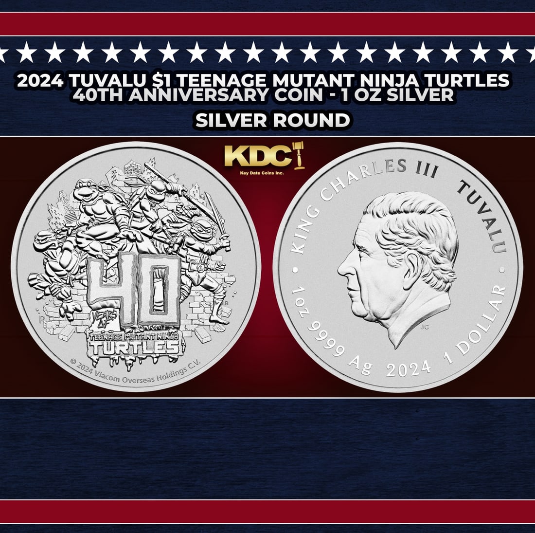 2024 Tuvalu $1 Teenage Mutant Ninja Turtles 40th Anniversary Coin - 1 oz Silver Round Round (1 of 3)