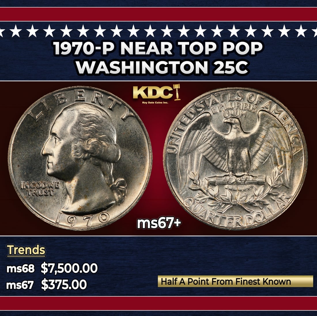 1970-p Washington Quarter Near Top Pop 25c ms67+ SEGS: 1970-p Near Top Pop Washington Quarter 25c ms67+ SEGS. Historic precious metal trends is causing increased spot pricing by the day. On auctions with set openings, we are doing our best to have items p