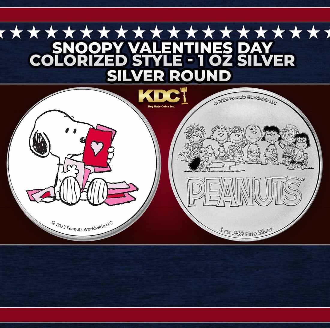 Snoopy Valentines Day Colorized Style - 1 oz Silver Round Round (1 of 3)
