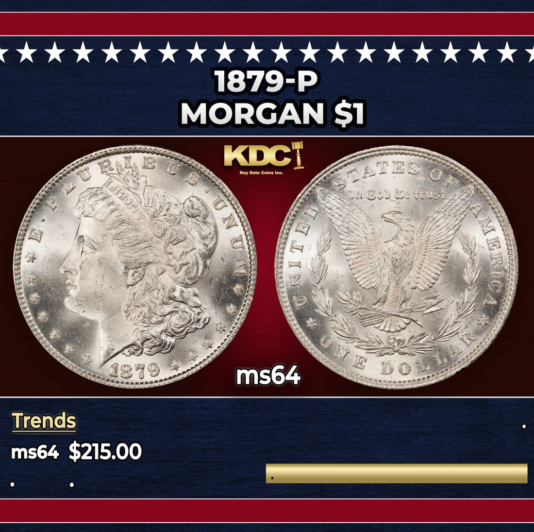 1879-p Morgan Dollar $1 Grades ms64: 1879-p Morgan Dollar $1 Grades ms64. Historic precious metal trends is causing increased spot pricing by the day. On auctions with set openings, we are doing our best to have items priced at their mar