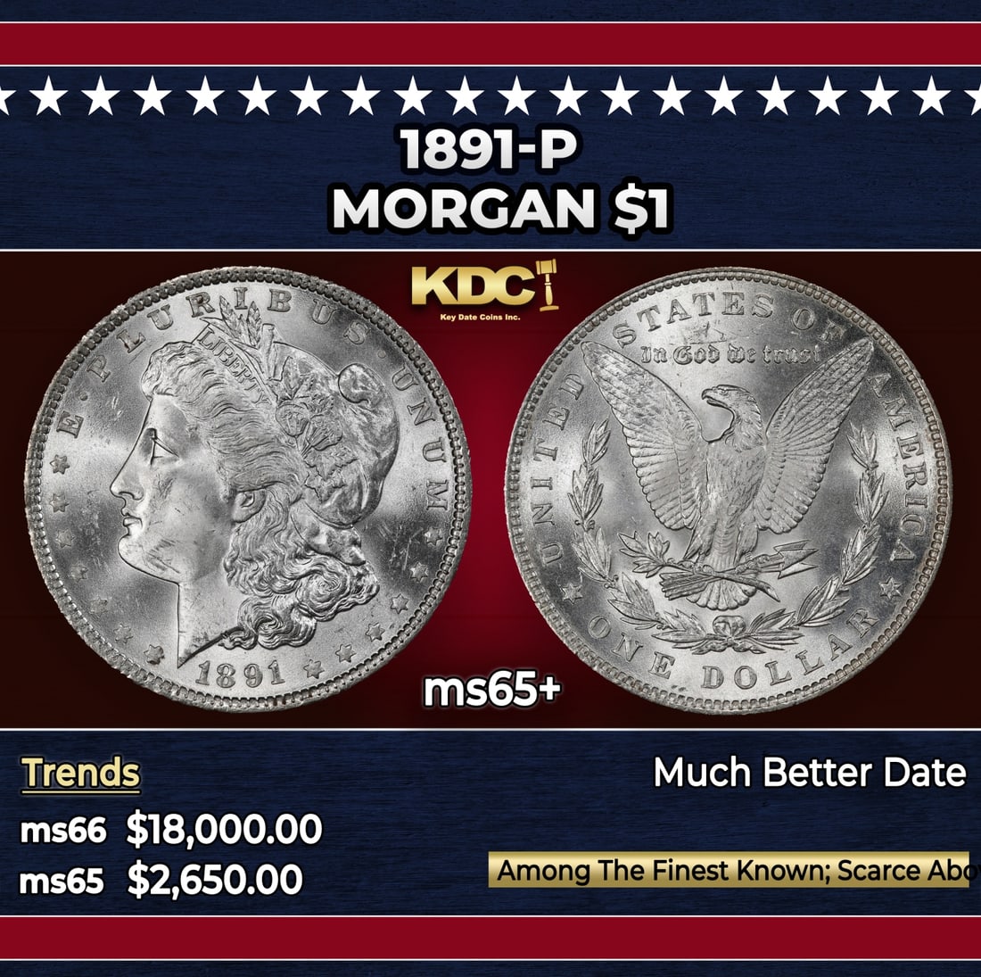 1891-p Morgan Dollar $1 ms65+ SEGS: 1891-p Morgan Dollar $1 ms65+ SEGS. A Key Date's Pick, Bid to Win, Don't let it get Away Coin