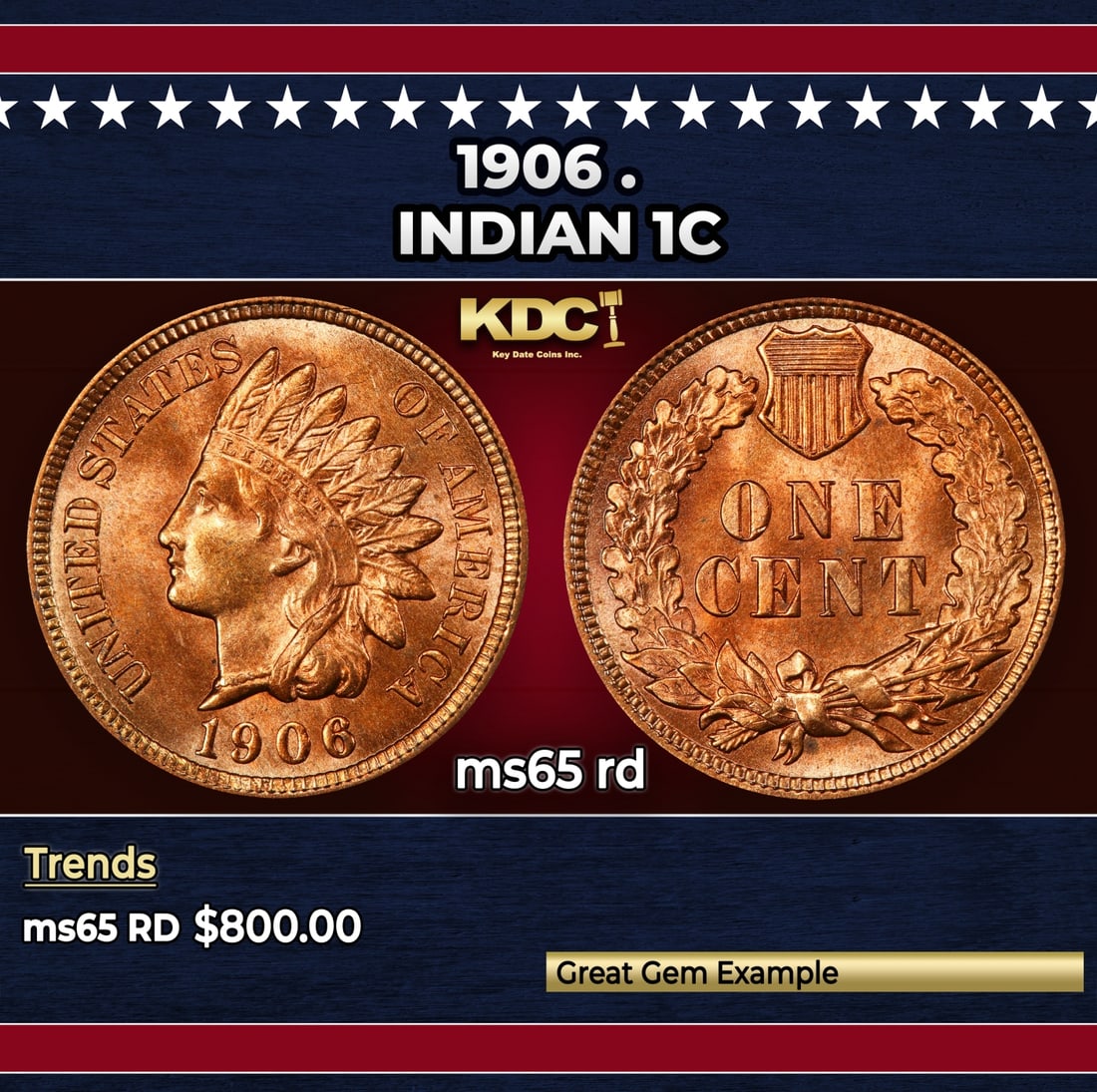 1906 Indian Cent . 1c Grades ms65 rd (1 of 3)