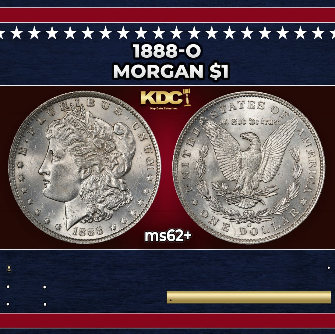 1888-o Morgan Dollar $1 Grades ms62+ (1 of 3)