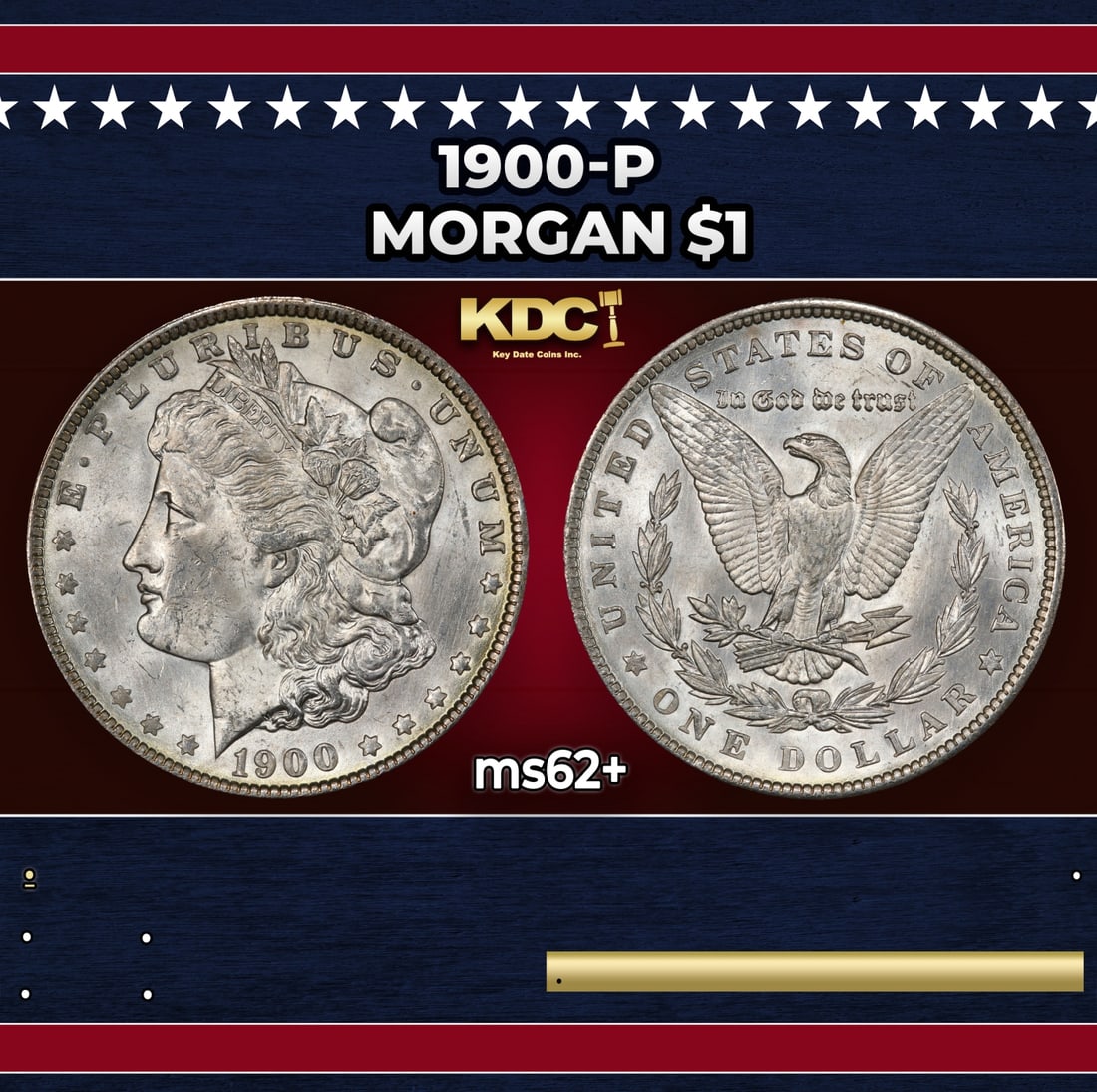 1900-p Morgan Dollar $1 Grades ms62+ (1 of 3)