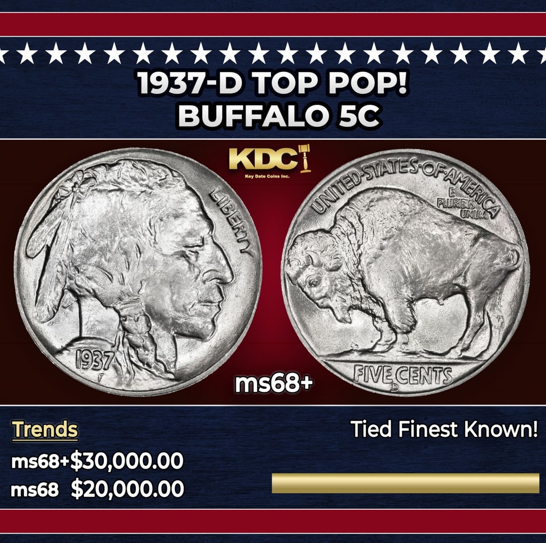 1937-d Buffalo Nickel TOP POP! 5c ms68+ SEGS: 1937-d TOP POP! Buffalo Nickel 5c ms68+ SEGS. Historic precious metal trends is causing increased spot pricing by the day. On auctions with set openings, we are doing our best to have items priced at 