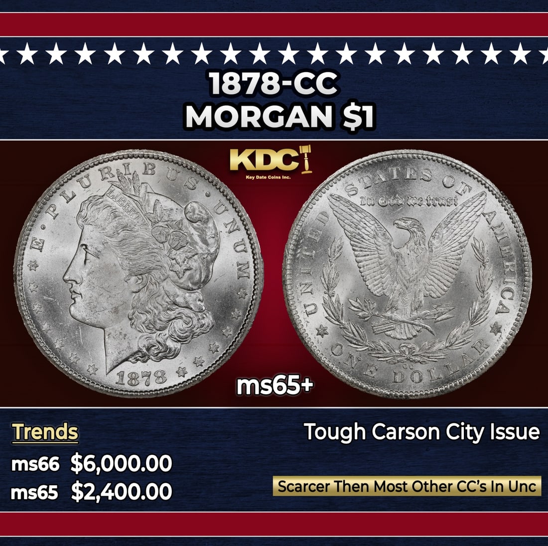 1878-cc Morgan Dollar $1 ms65+ SEGS: 1878-cc Morgan Dollar $1 ms65+ SEGS. A Key Date's Pick, Bid to Win, Don't let it get Away Coin