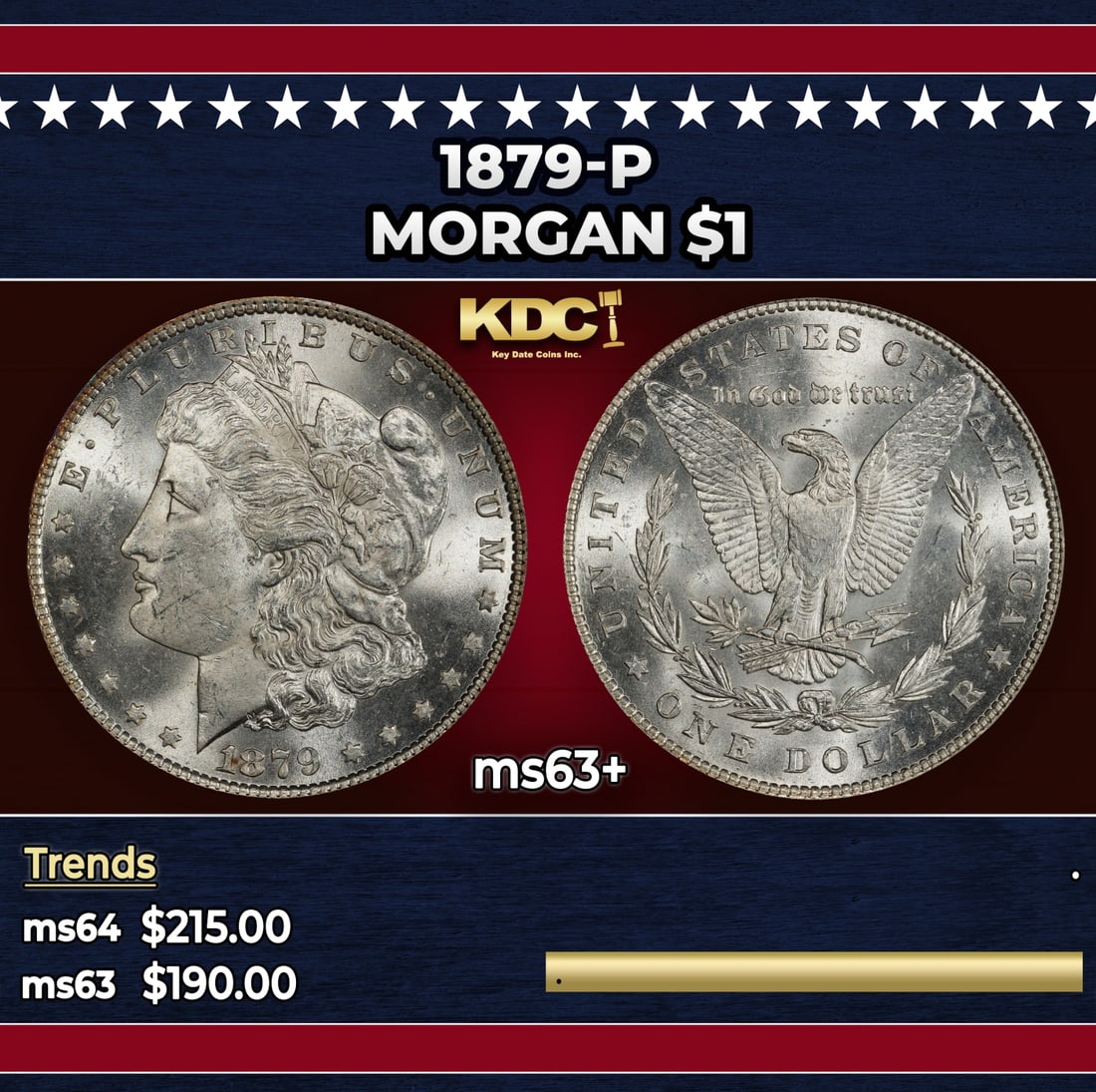 1879-p Morgan Dollar $1 Grades ms63+ (1 of 3)