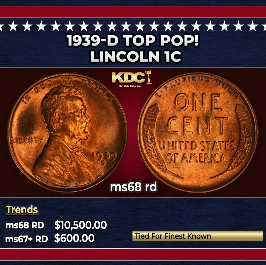 1939-d Lincoln Cent TOP POP! 1c ms68 rd SEGS: 1939-d TOP POP! Lincoln Cent 1c ms68 rd SEGS. Historic precious metal trends is causing increased spot pricing by the day. On auctions with set openings, we are doing our best to have items priced at 