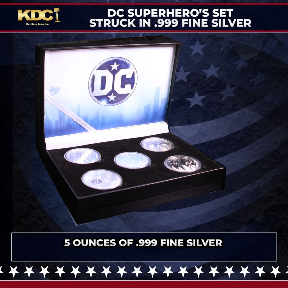 5x 1oz Silver Round DC Superhero Justice League Set, Green Lantern, Flash, Aquaman, Superman, Wonder (1 of 6)