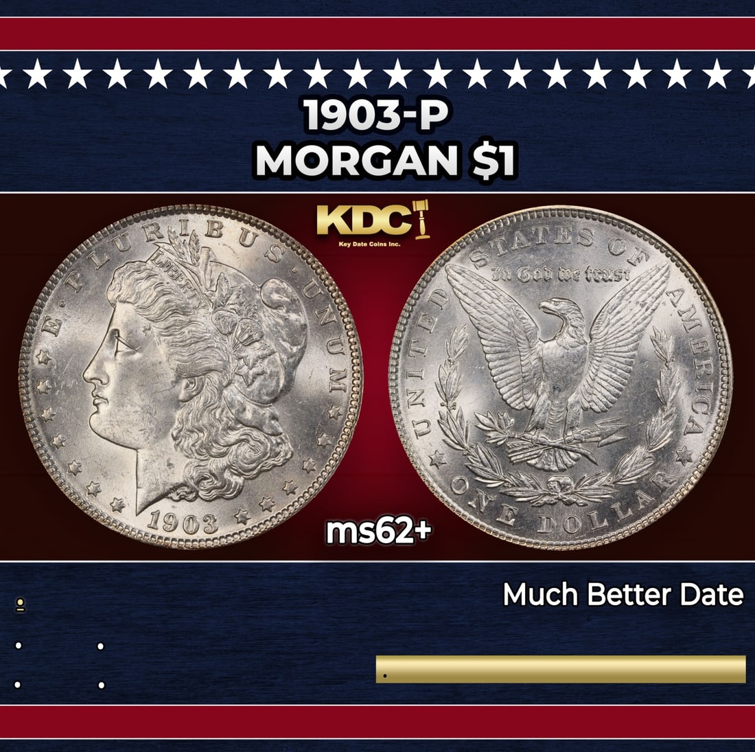 1903-p Morgan Dollar $1 Grades ms62+ (1 of 3)