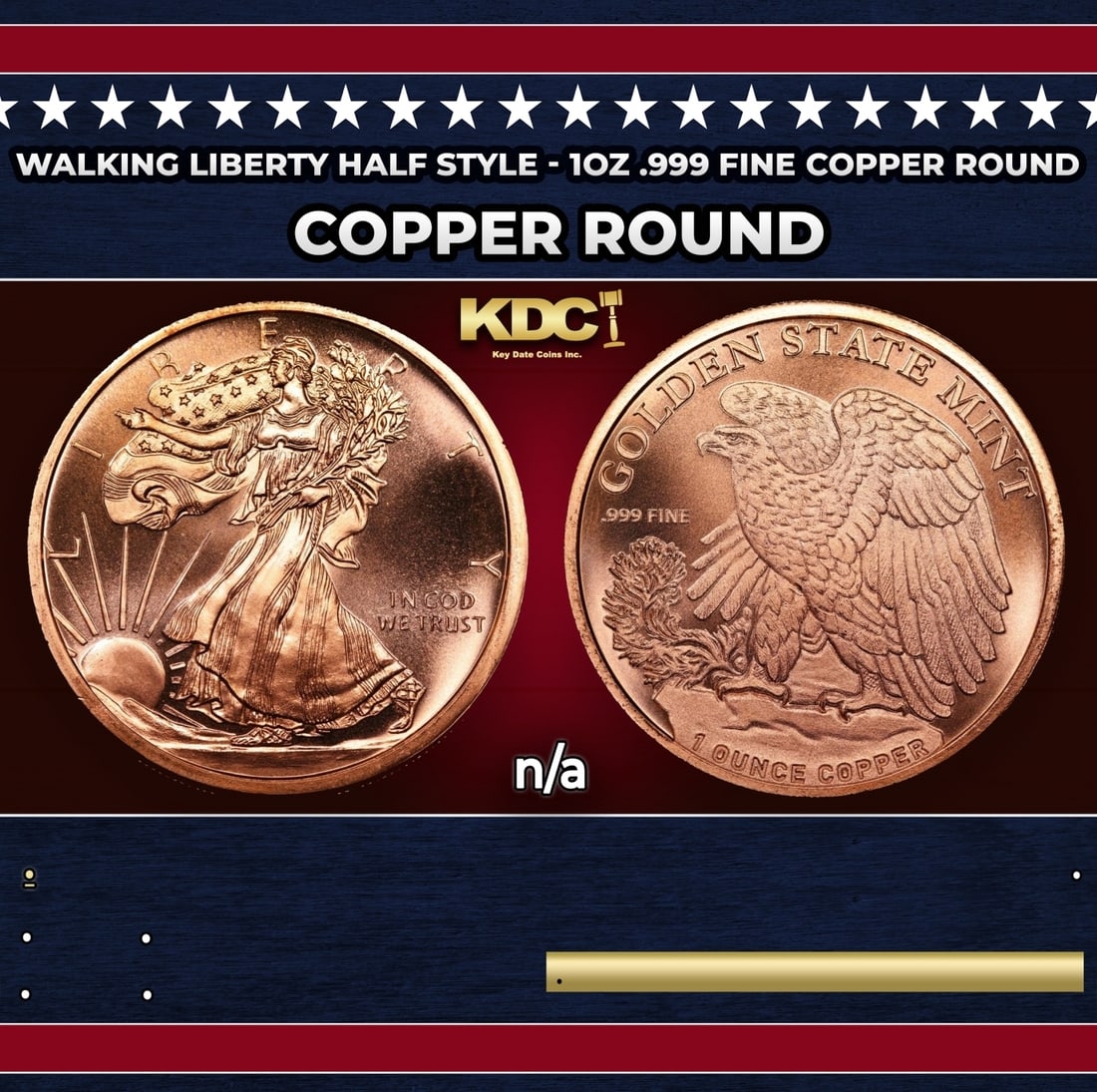 Walking Liberty Half Style - 1oz .999 Fine Copper Round: Walking Liberty Half Style - 1oz .999 Fine Copper Round. Historic precious metal trends is causing increased spot pricing by the day. On auctions with set openings, we are doing our best to have items