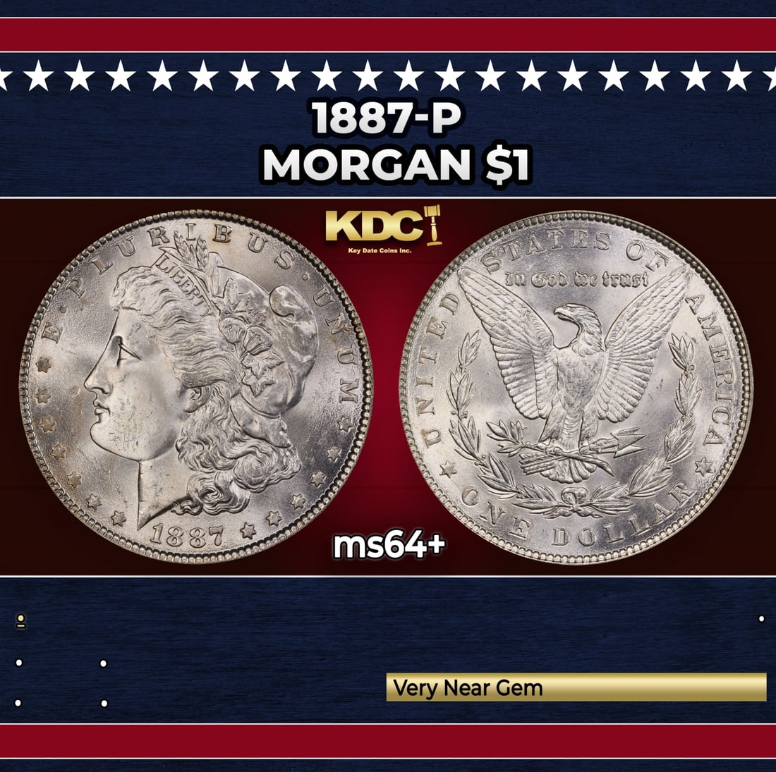 1887-p Morgan Dollar $1 Grades ms64+ (1 of 3)