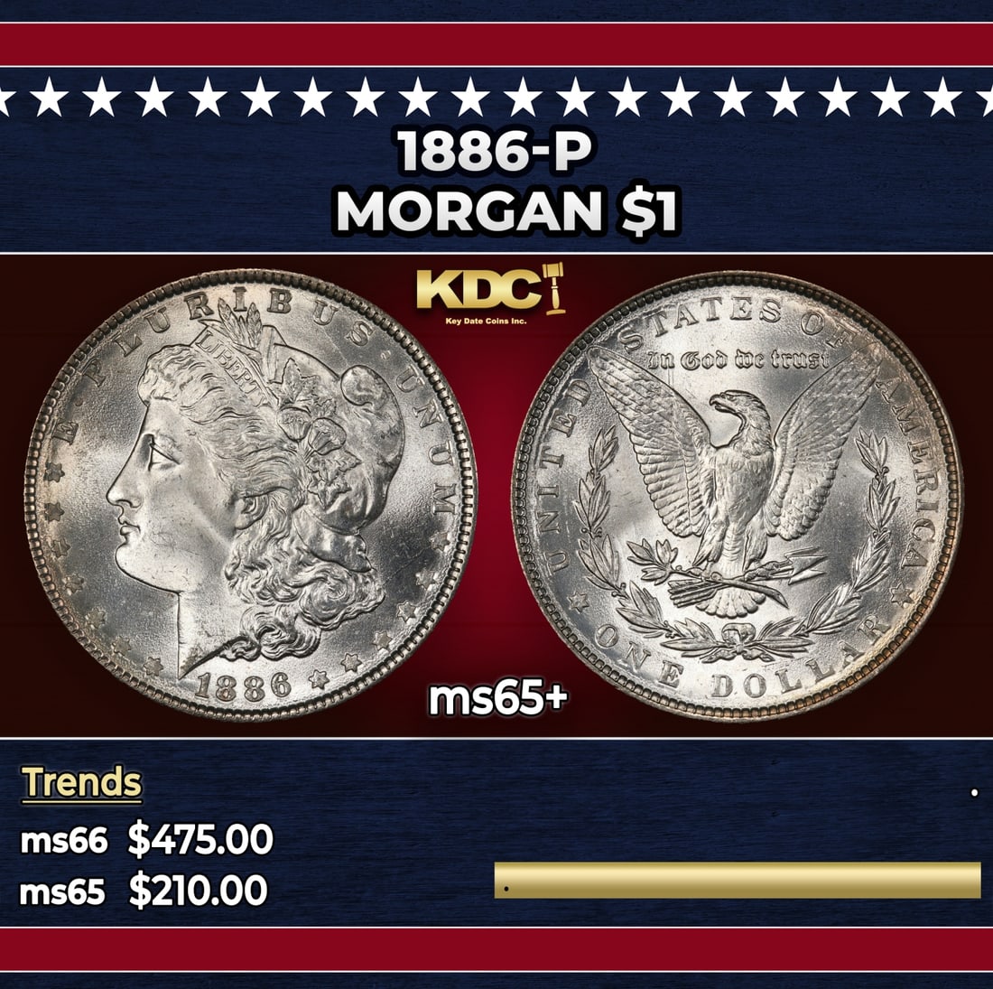 1886-p Morgan Dollar $1 Grades ms65+ (1 of 3)