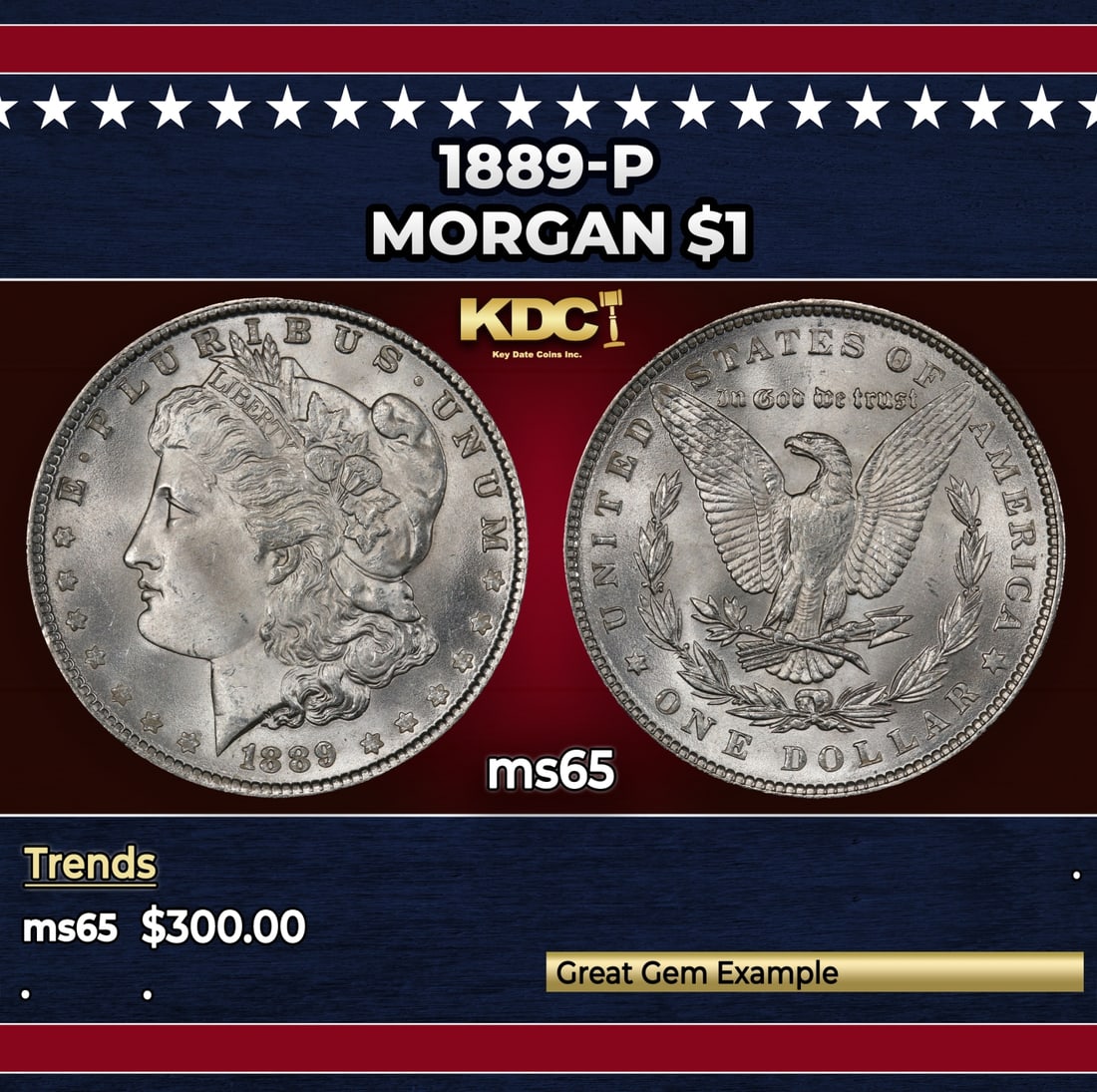 1889-p Morgan Dollar $1 Grades ms65 (1 of 3)