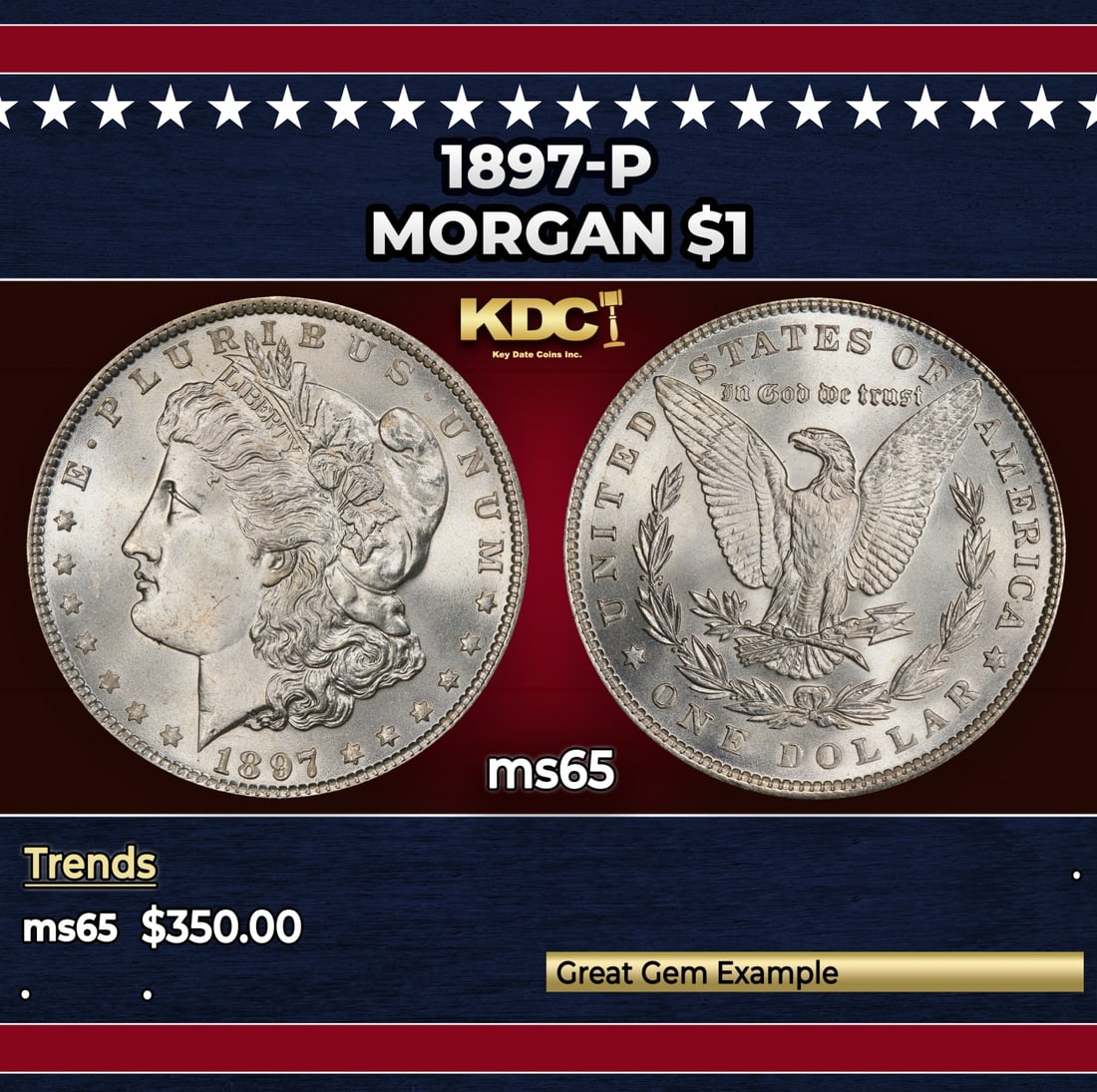 1897-p Morgan Dollar $1 Grades ms65 (1 of 3)