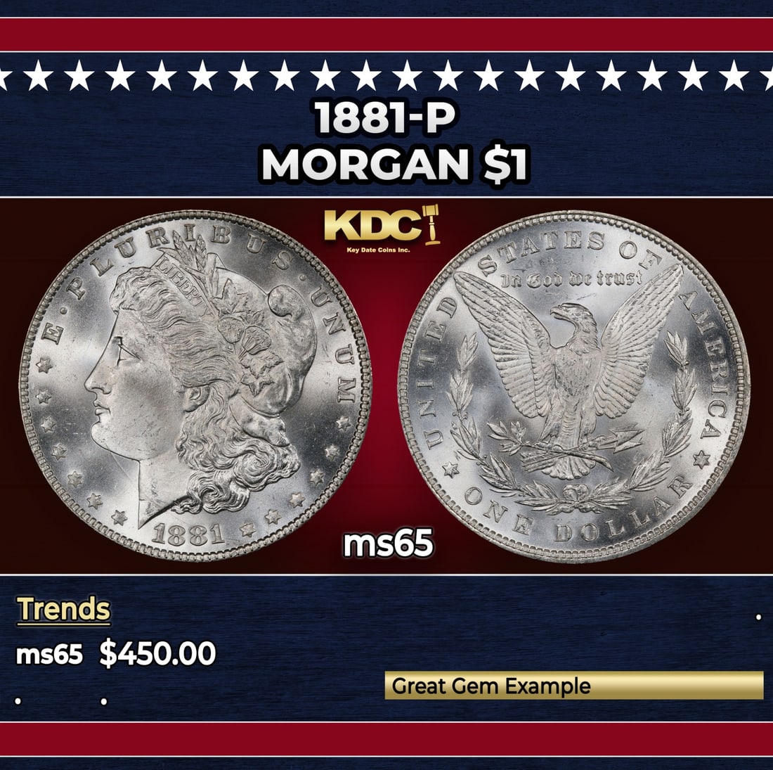 1881-p Morgan Dollar $1 Grades ms65: 1881-p Morgan Dollar $1 Grades ms65.