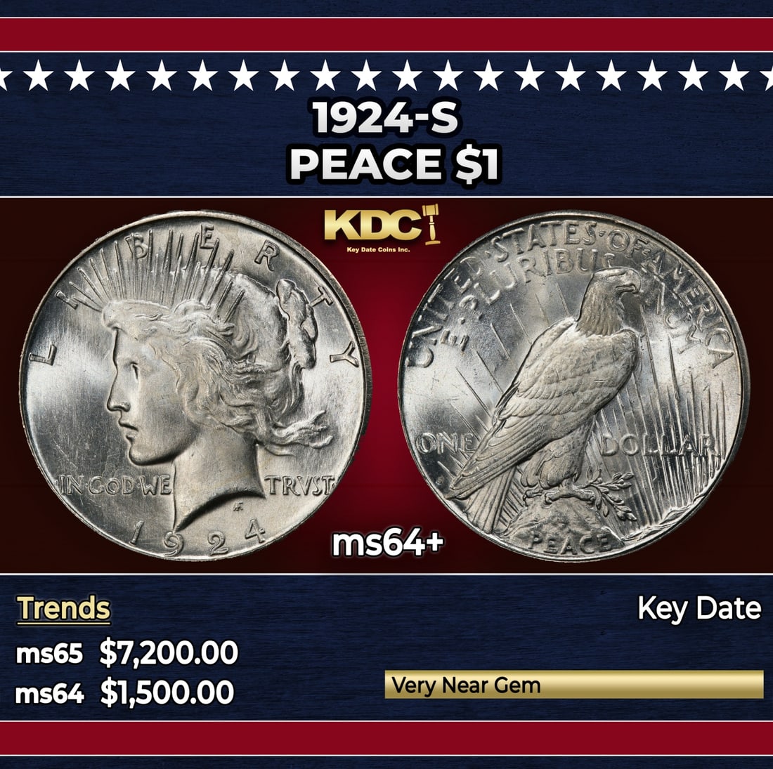 1924-s Peace Dollar $1 ms64+ SEGS: 1924-s Peace Dollar $1 ms64+ SEGS. Historic precious metal trends is causing increased spot pricing by the day. On auctions with set openings, we are doing our best to have items priced at their marke