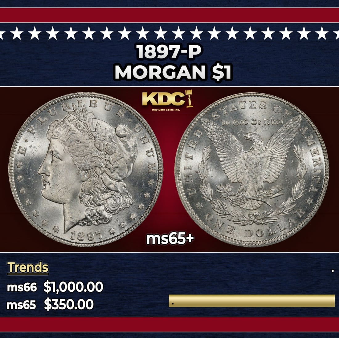 1897-p Morgan Dollar $1 Grades ms65+ (1 of 3)