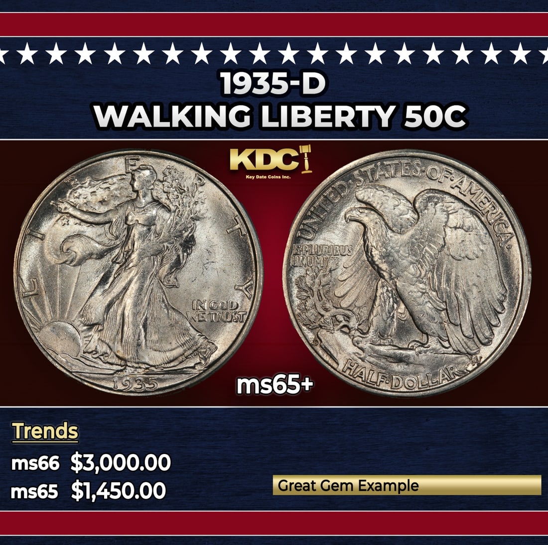 1945-p Walking Liberty Half Dollar 50c ms66+ SEGS: 1945-p Walking Liberty Half Dollar 50c ms66+ SEGS. Historic precious metal trends is causing increased spot pricing by the day. On auctions with set openings, we are doing our best to have items price