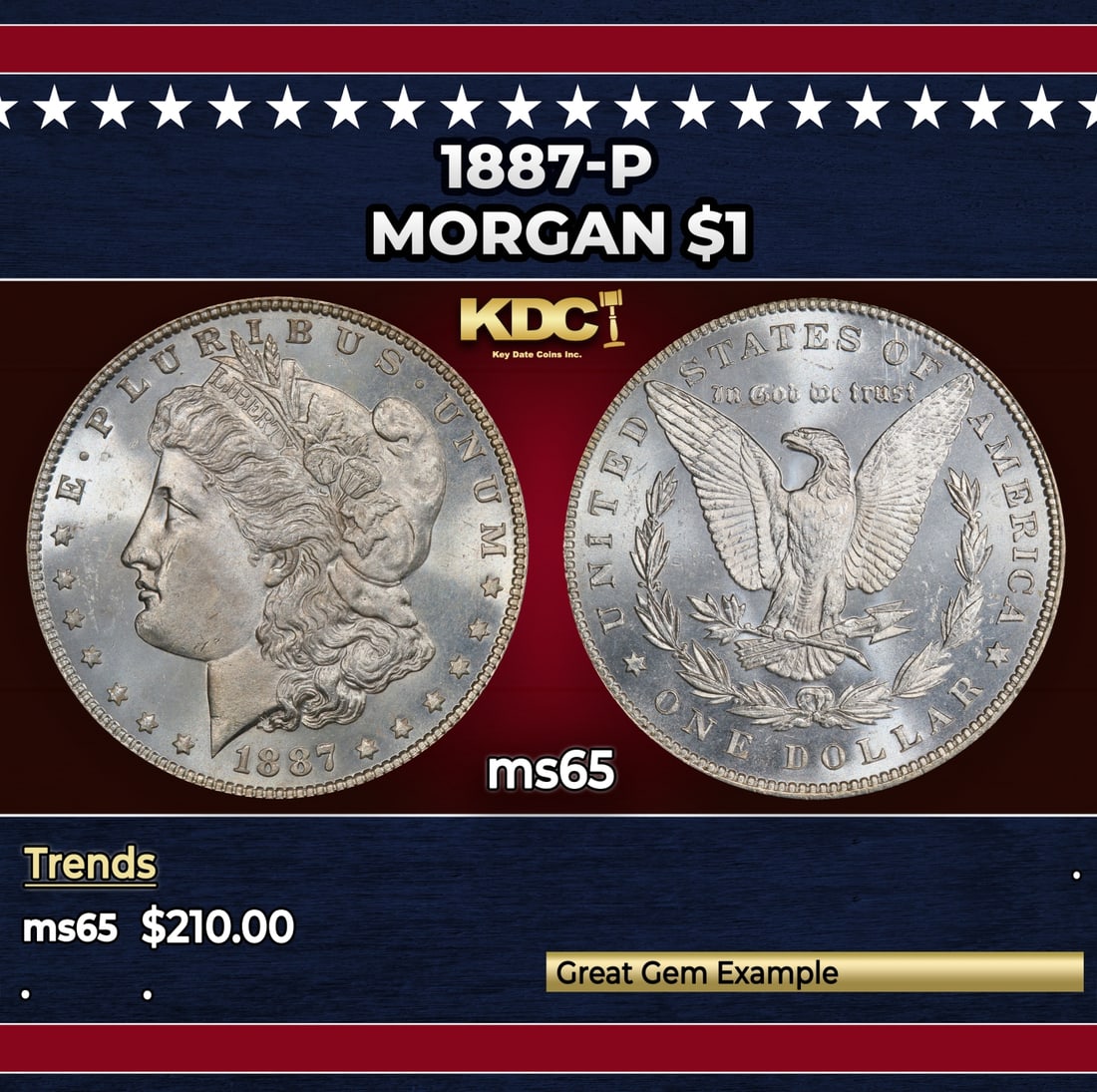 1887-p Morgan Dollar $1 Grades ms65 (1 of 3)