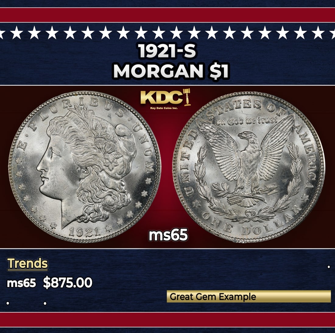 1921-s Morgan Dollar $1 Grades ms65 (1 of 3)