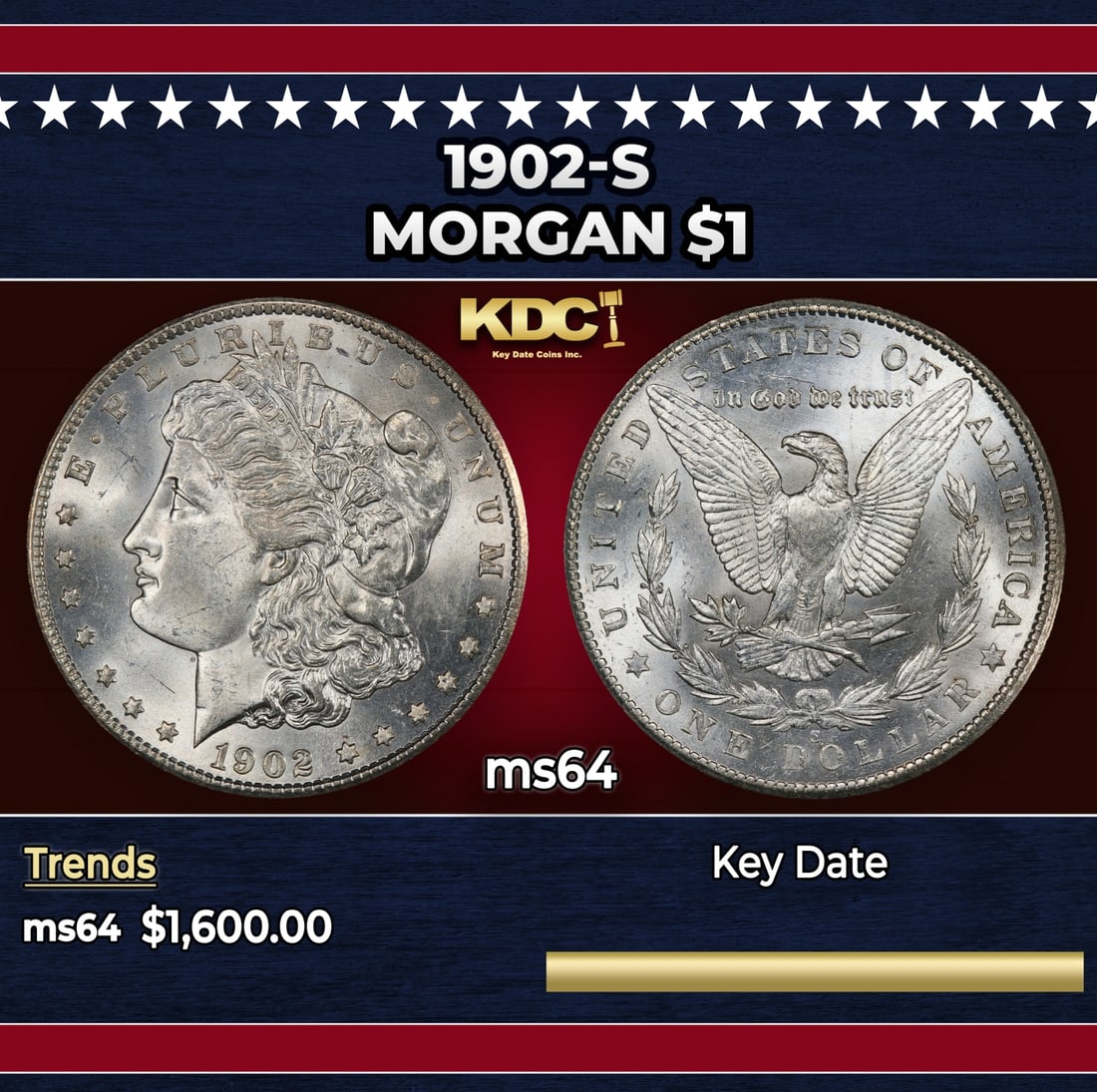 1902-s Morgan Dollar $1 ms64 SEGS: 1902-s Morgan Dollar $1 ms64 SEGS.