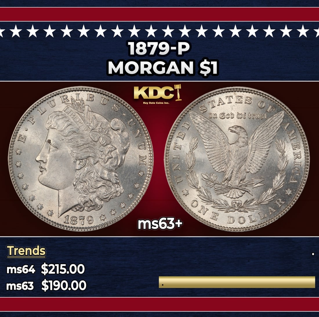 1879-p Morgan Dollar $1 Grades ms63+ (1 of 3)