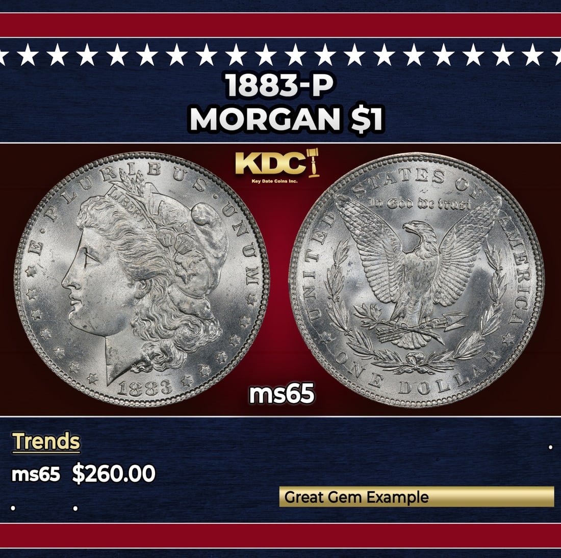 1883-p Morgan Dollar $1 Grades ms65 (1 of 3)