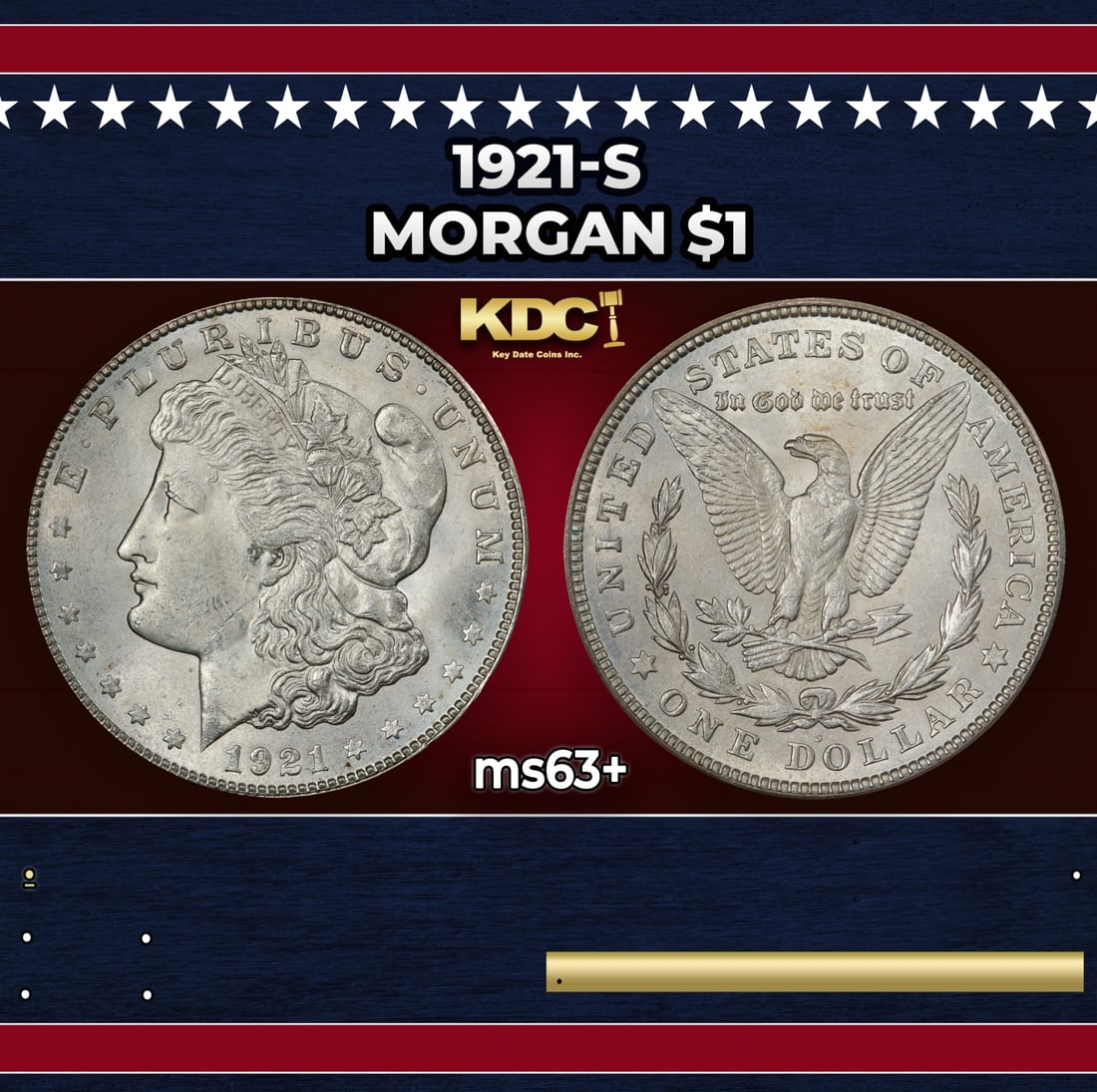 1921-s Morgan Dollar $1 Grades ms63+ (1 of 3)