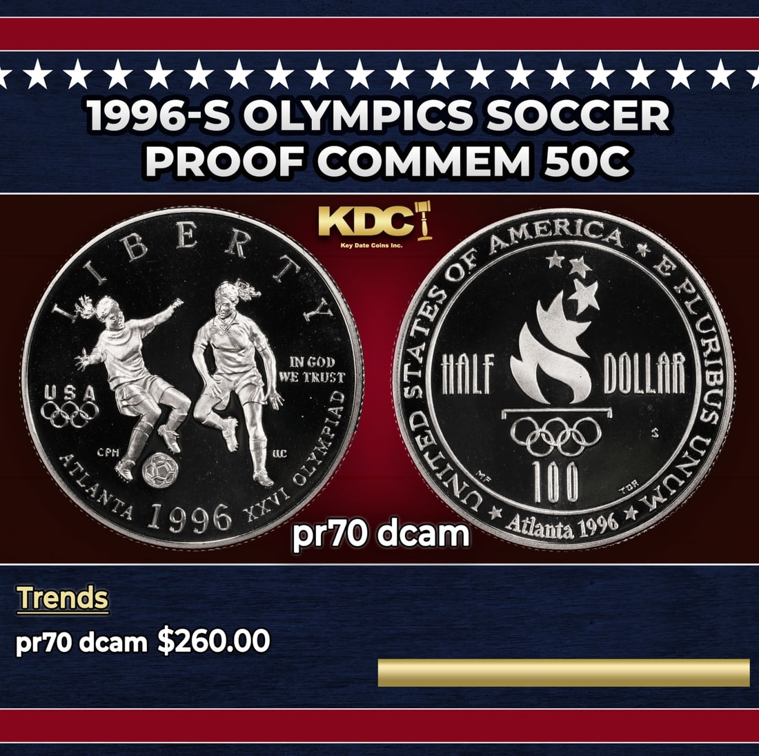 1996-s Olympics Soccer Proof Modern Commem Half Dollar 50c pr70 dcam SEGS (1 of 3)