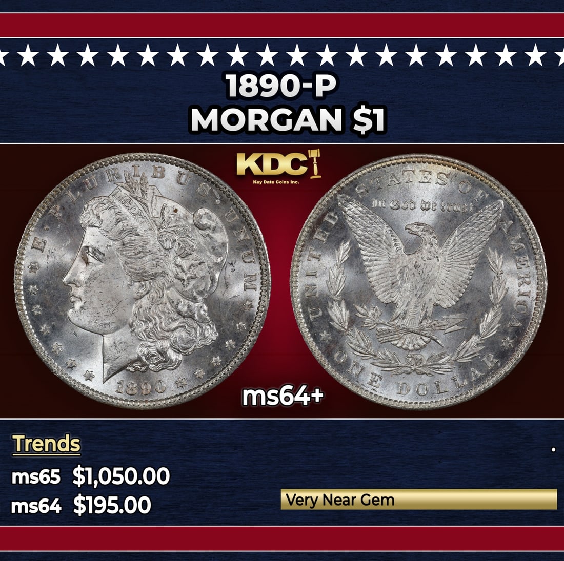1890-p Morgan Dollar $1 Grades ms64+ (1 of 3)