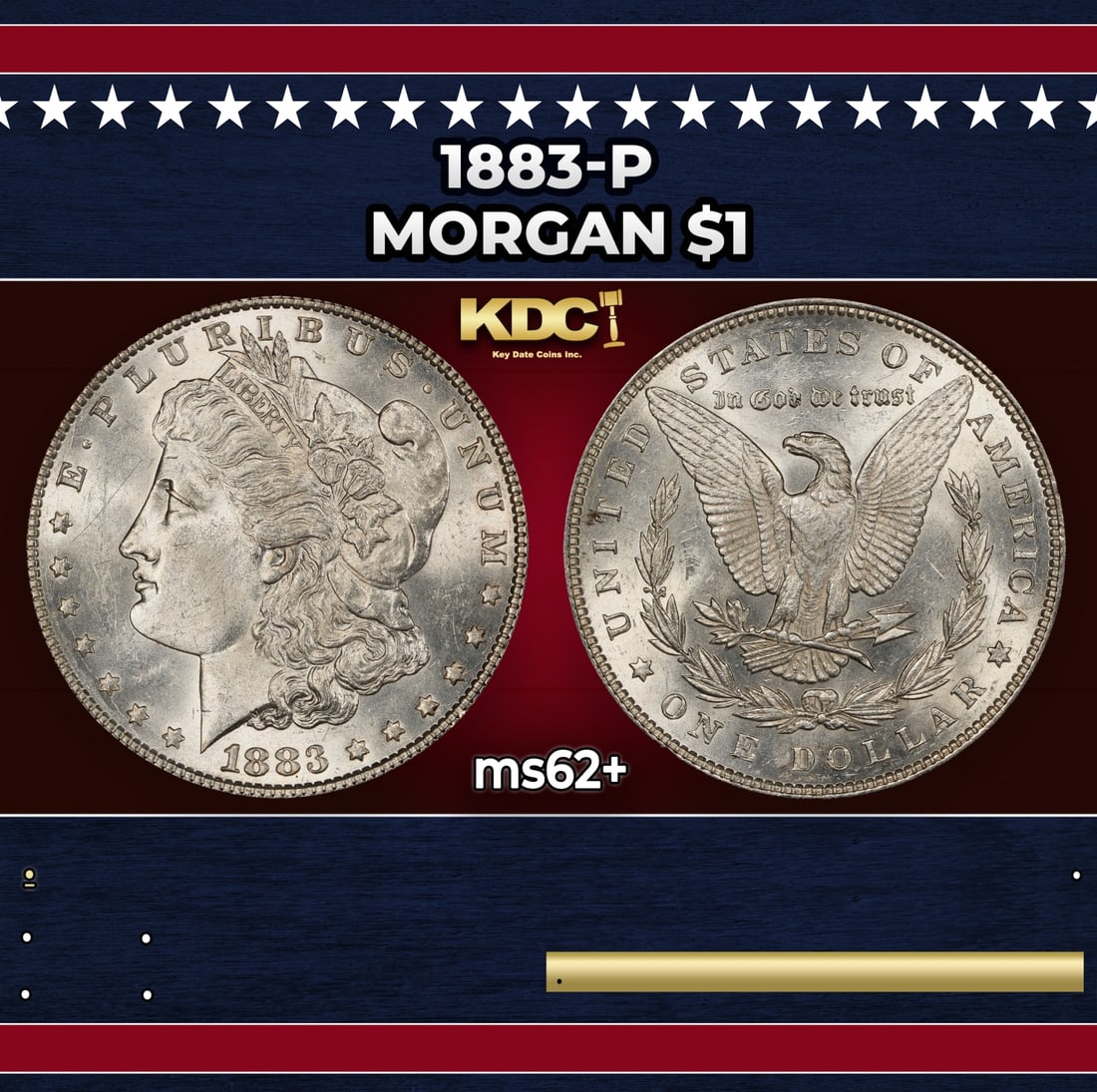 1883-p Morgan Dollar $1 Grades ms62+ (1 of 3)