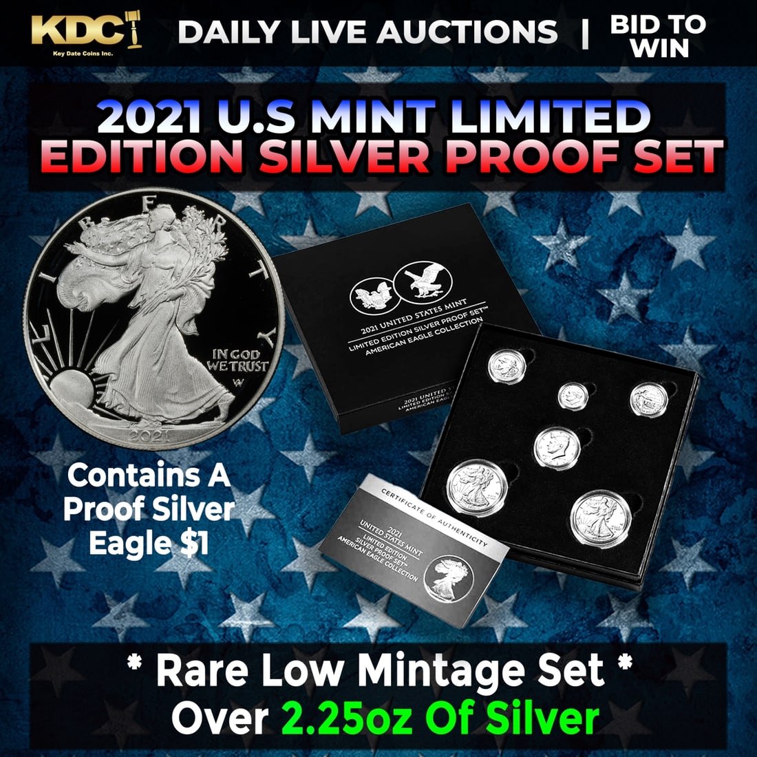 RARE 2021 United States Mint Limited Edition Silver Proof Set 6 coins, Over 2oz Of Silver low (1 of 1)