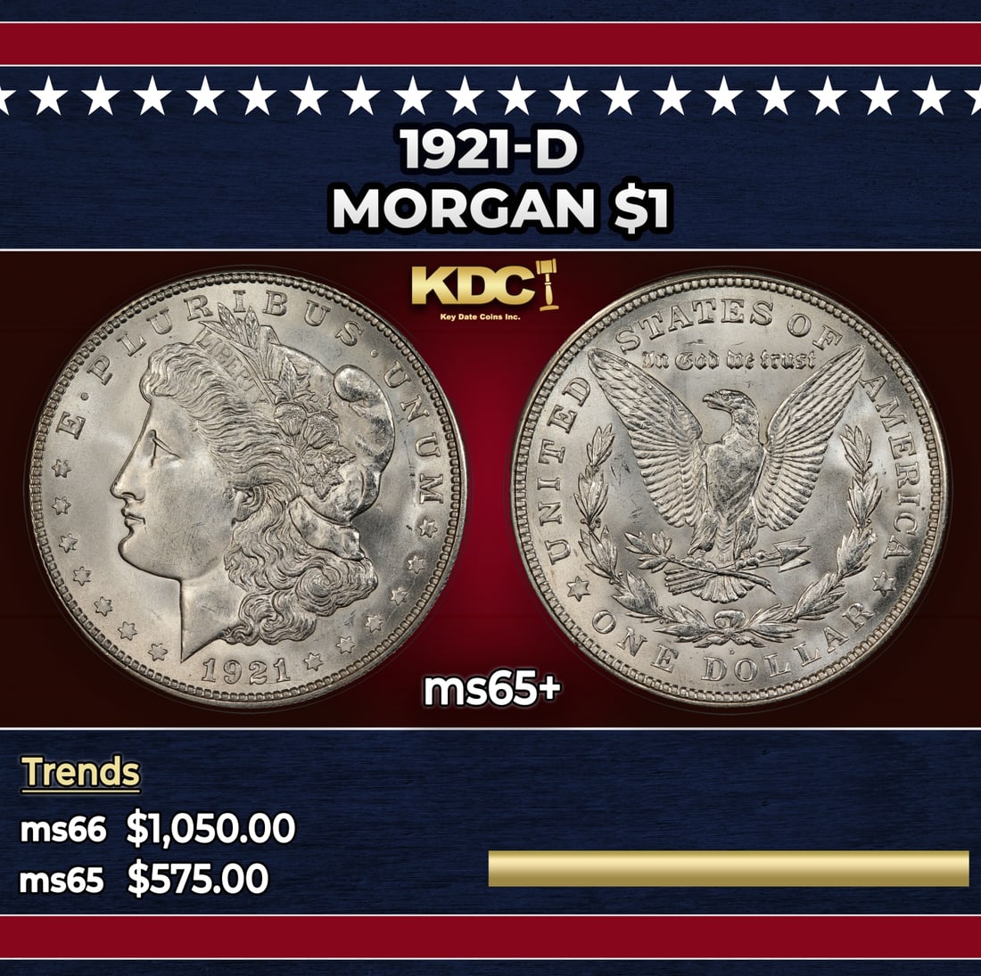 1921-d Morgan Dollar $1 Grades ms65+ (1 of 3)