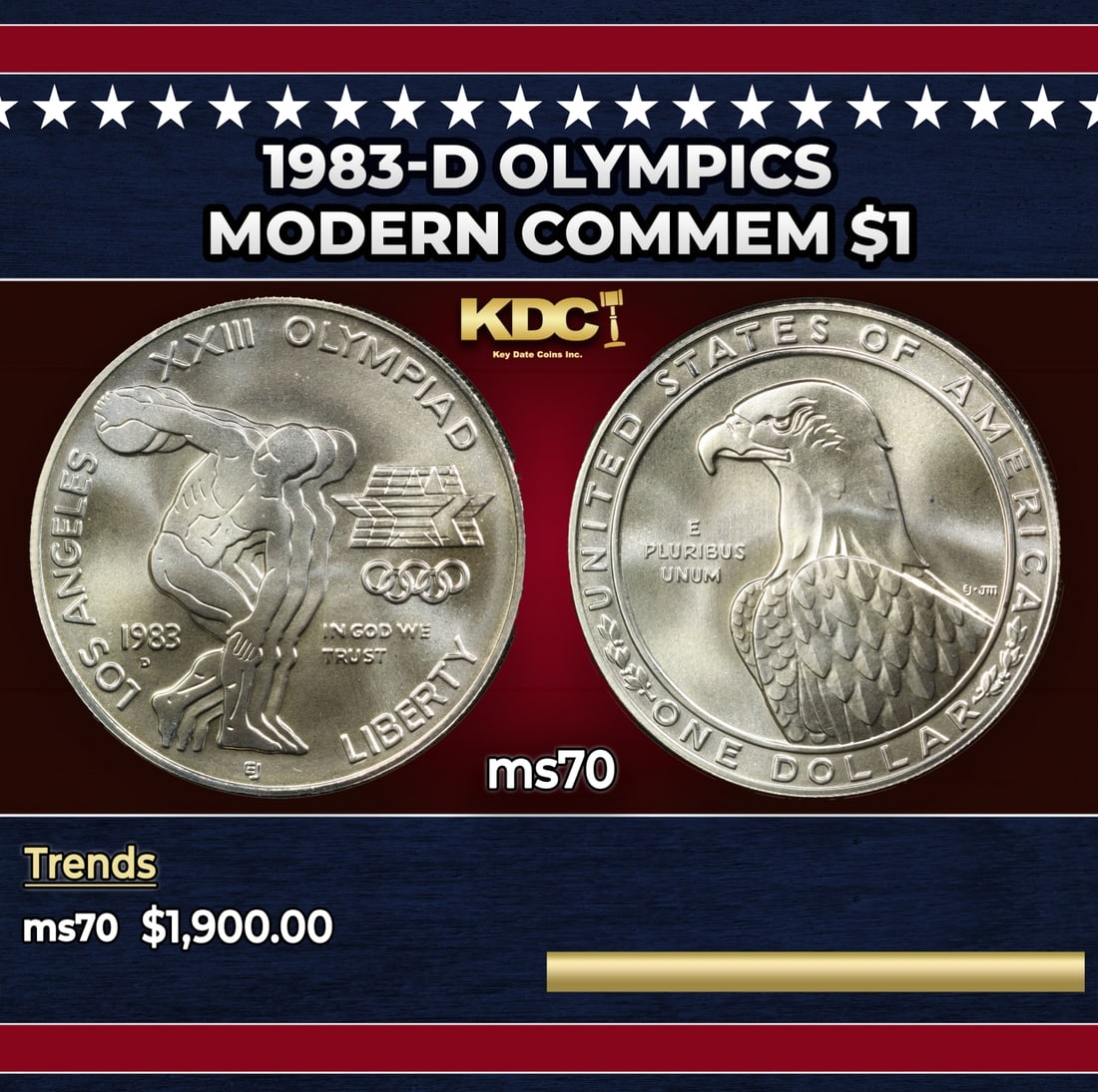 1983-d Olympics Modern Commem Dollar $1 ms70 SEGS (1 of 3)