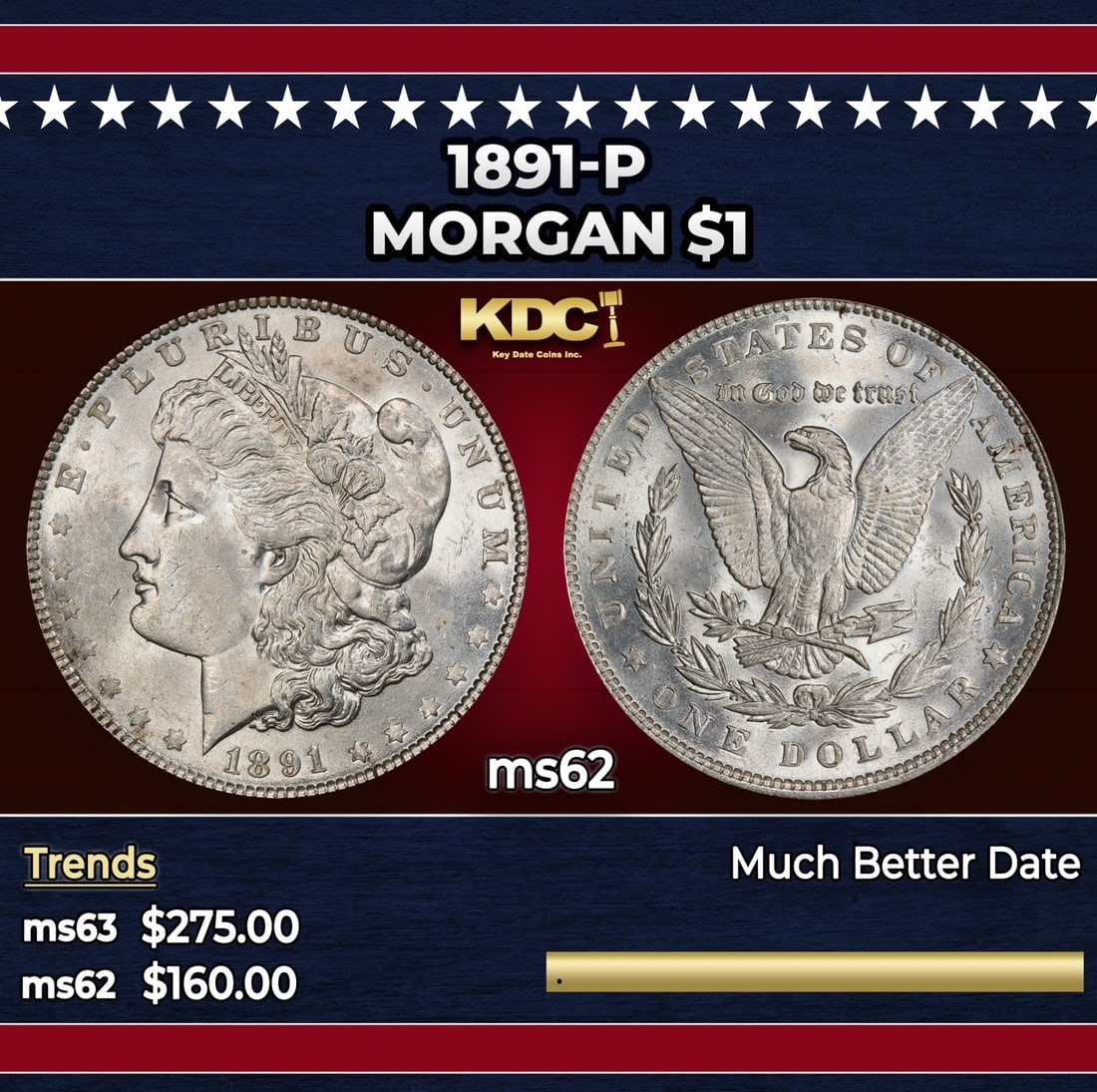 1891-p Morgan Dollar $1 Grades ms62 (1 of 3)