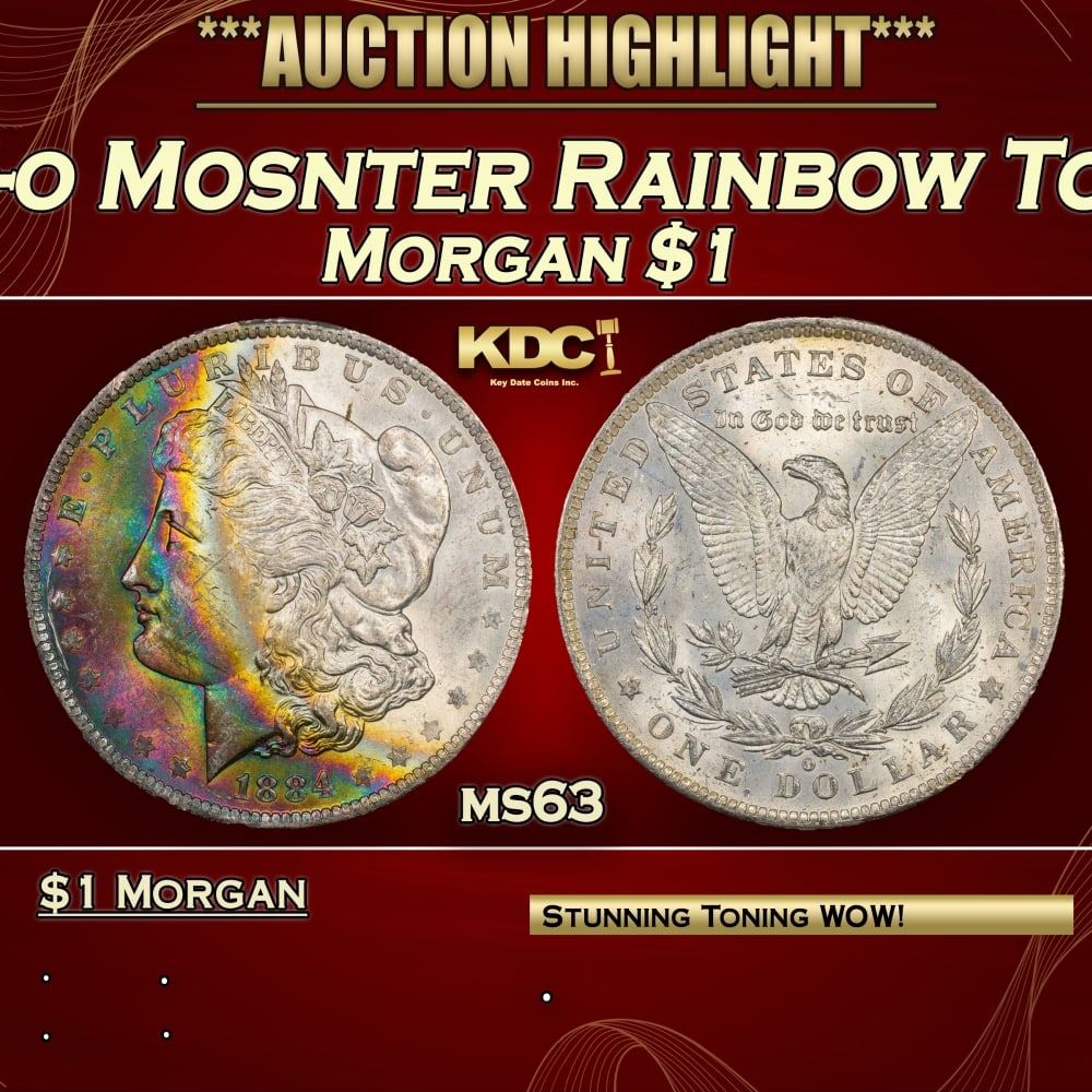 CACG 1884-o Morgan Dollar Mosnter Rainbow Toned $1 ms63 CACG (1 of 4)