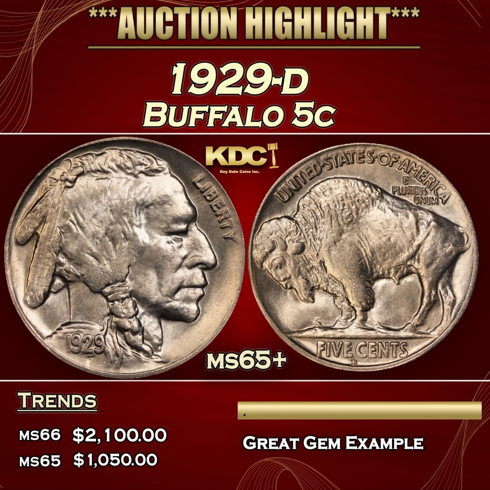 1929-d Buffalo Nickel 5c ms65+ SEGS (1 of 3)
