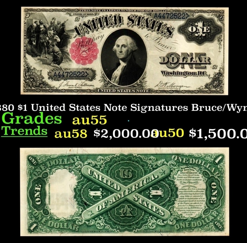 1880 Bruce/Wyman $1 United States Note Grades Choice AU (1 of 3)