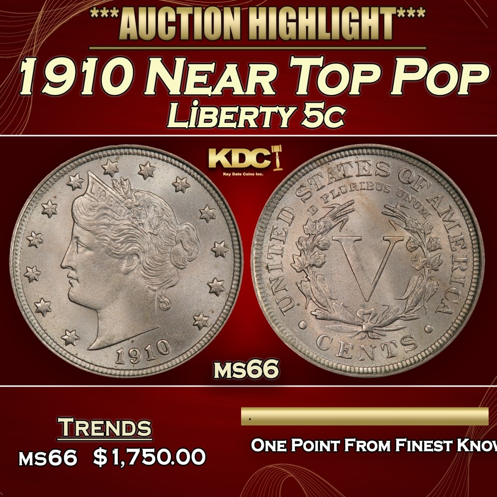 1910 Liberty Nickel Near Top Pop 5c ms66 SEGS (1 of 3)