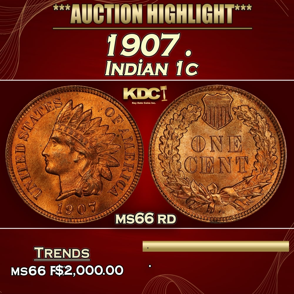 1907 Indian Cent . 1c ms66 rd SEGS (1 of 3)