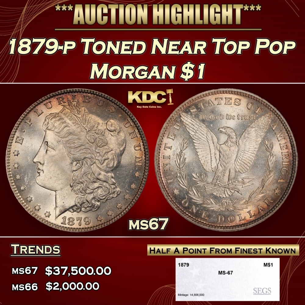1879-p Morgan Dollar Toned Near Top Pop $1 ms67 SEGS (1 of 4)