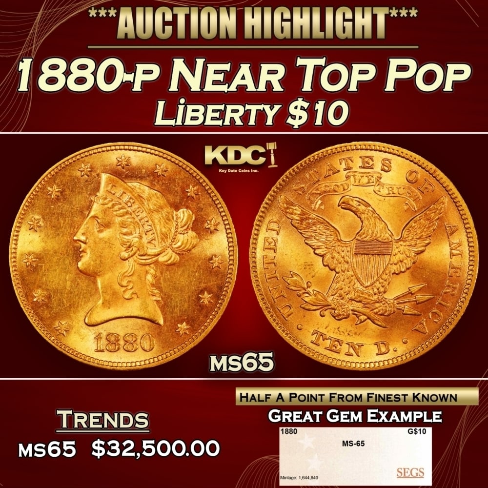 1880-p Gold Liberty Eagle Near Top Pop $10 ms65 SEGS (1 of 4)