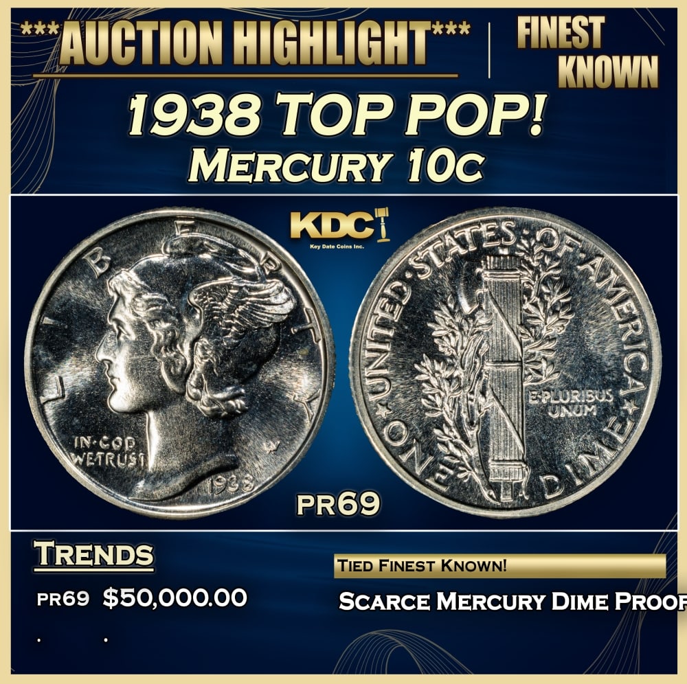 1938 Proof Mercury Dime TOP POP! 10c pr69 SEGS (1 of 3)