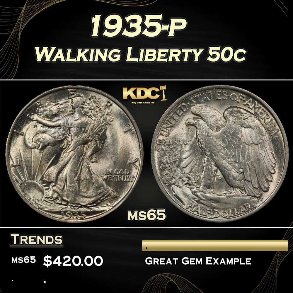 1935-p Walking Liberty Half Dollar 50c Grades ms65 (1 of 3)