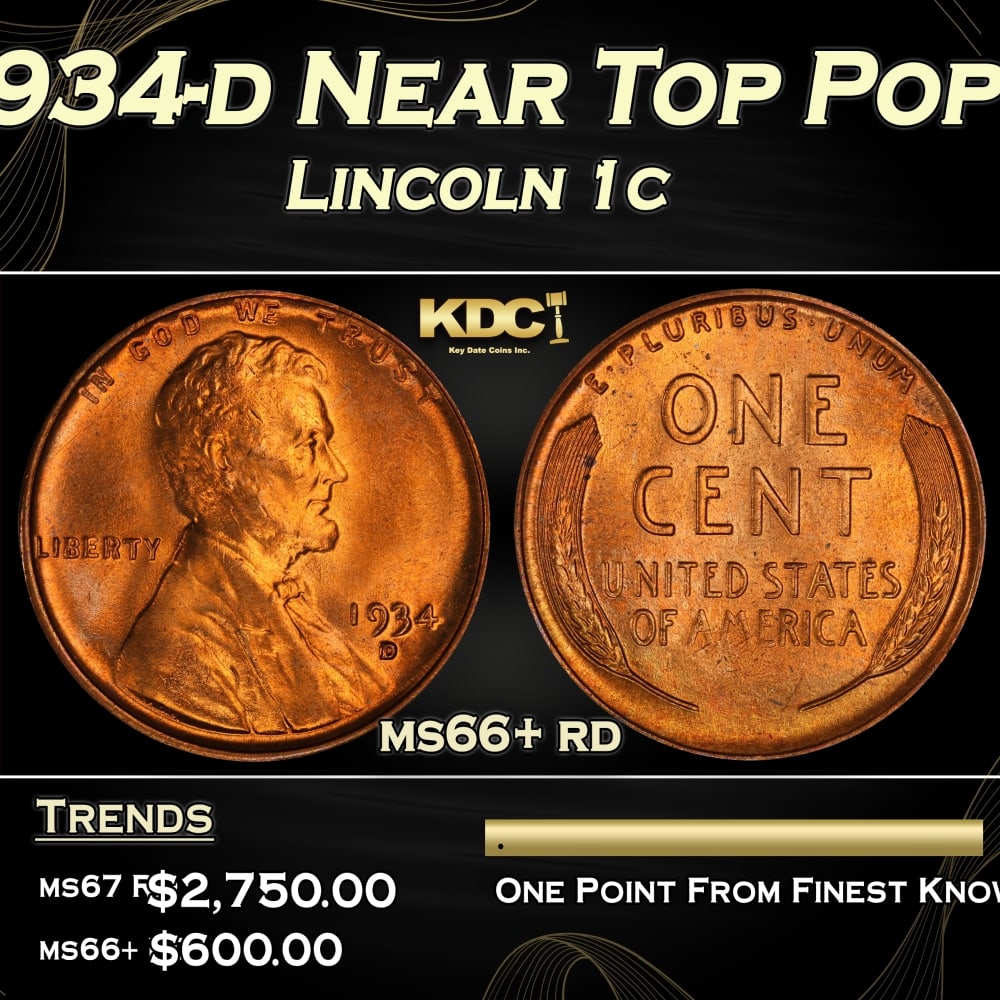 1934-d Lincoln Cent Near Top Pop 1c ms66+ rd SEGS (1 of 3)