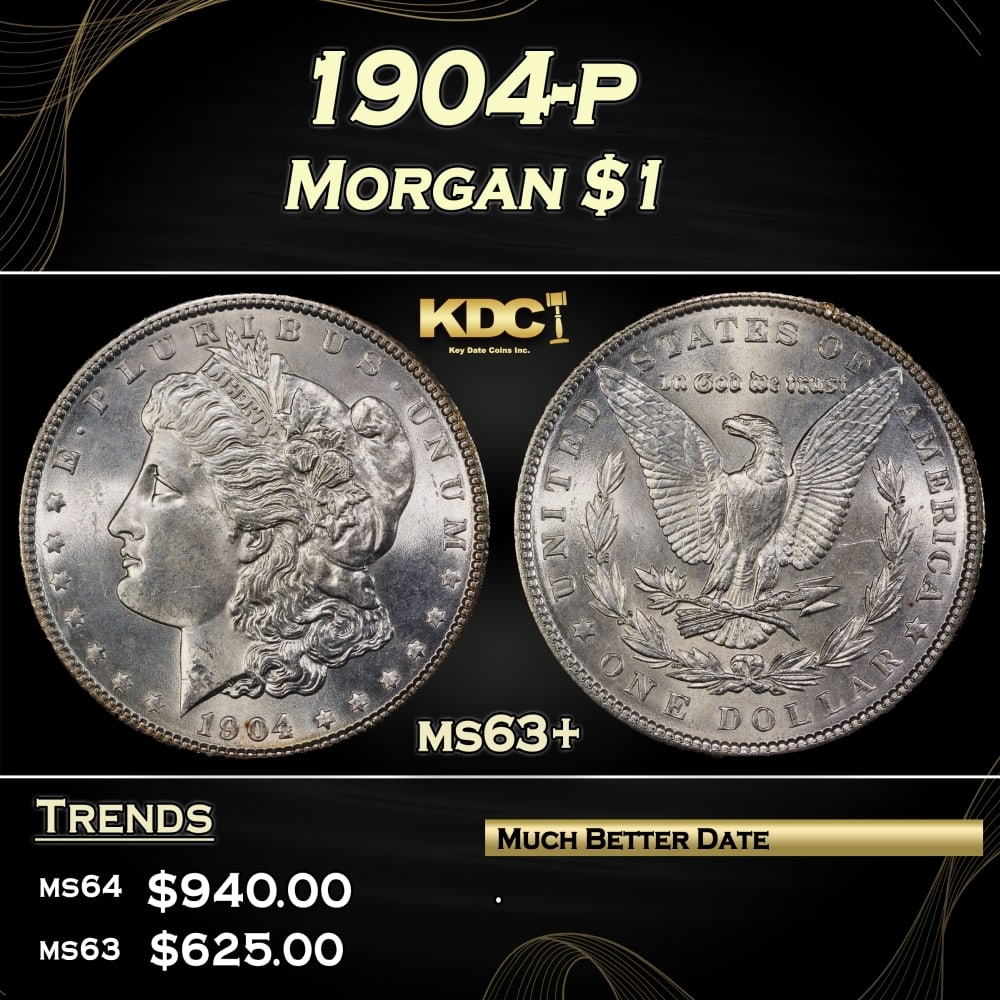 1904-p Morgan Dollar $1 Grades ms63+ (1 of 3)