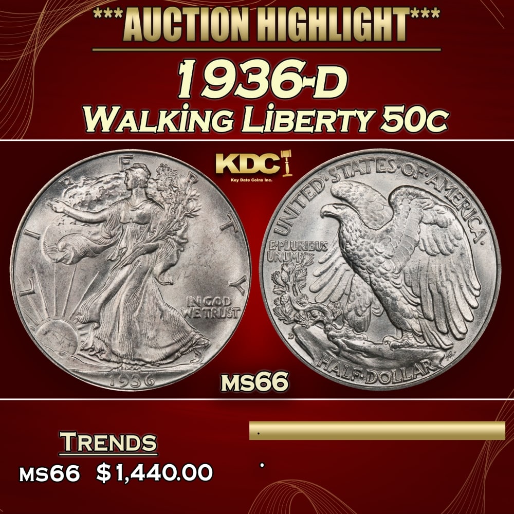 1936-d Walking Liberty Half Dollar 50c ms66 SEGS (1 of 3)