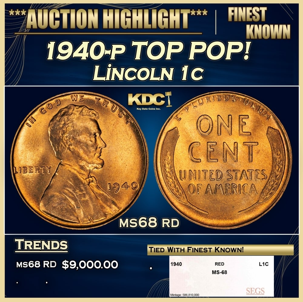 1940-p Lincoln Cent TOP POP! 1c ms68 rd SEGS (1 of 4)
