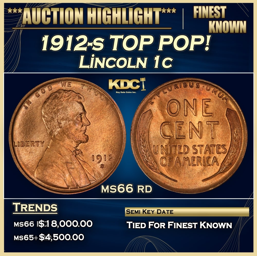 1912-s Lincoln Cent TOP POP! 1c ms66 rd SEGS (1 of 3)